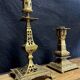 Deux bougeoirs style orientaliste en bronze doré époque fin XIXeme vers 1880