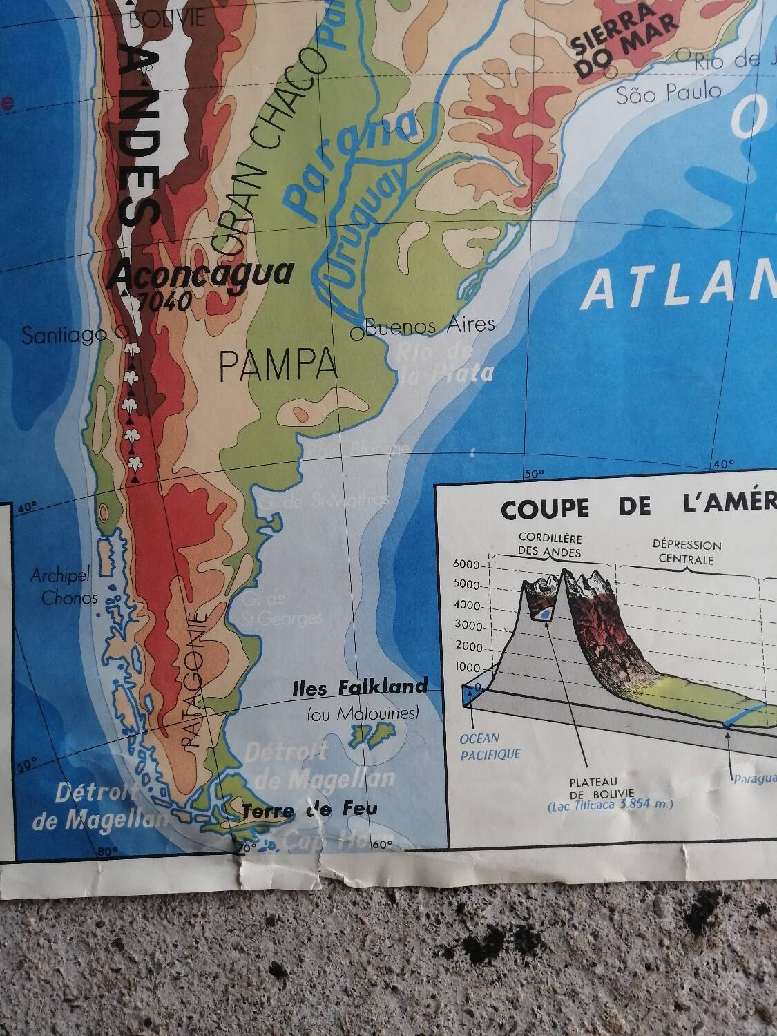 Vintage school map mdi Oceania - South America.