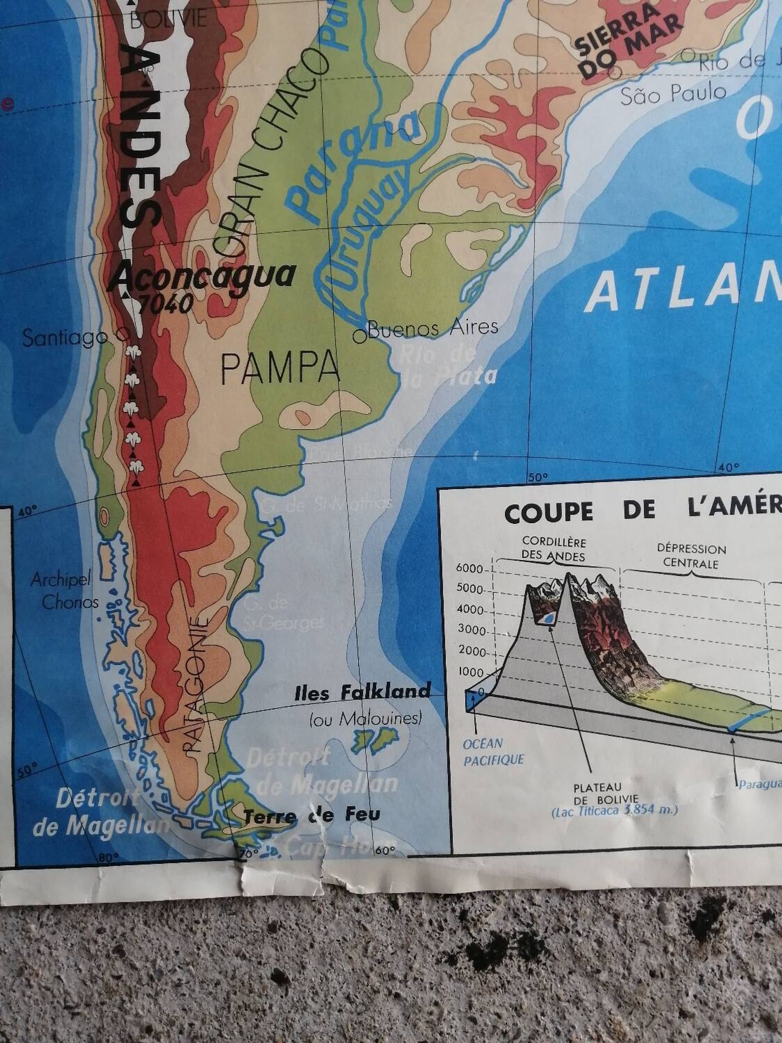 Vintage school map mdi Oceania - South America.