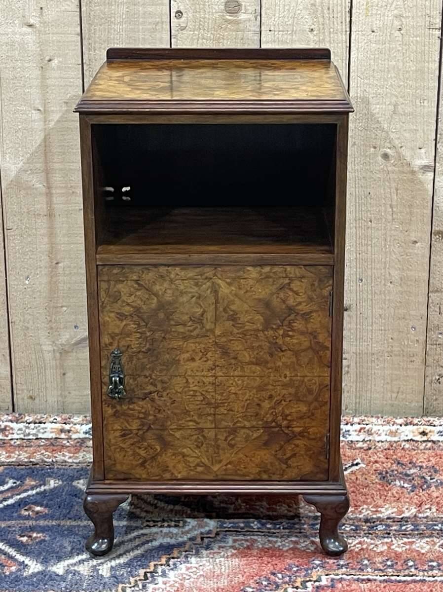 1930s English Burl Walnut Bedside Table