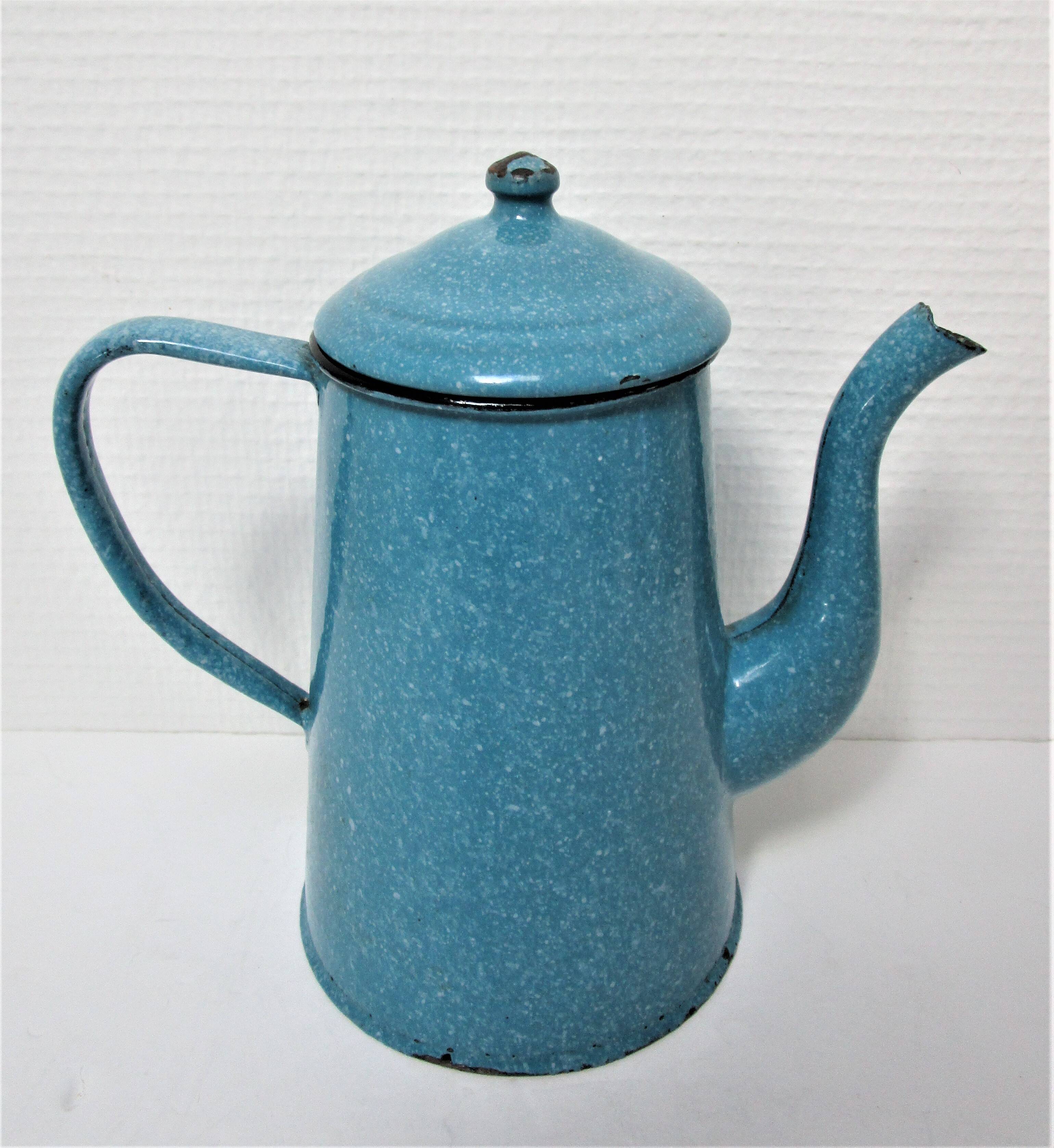 Mid-20th century speckled blue enameled sheet metal coffee maker