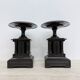 Antique French black marble cassoulets gilt decor pedestals neoclassical pair, 1900s
