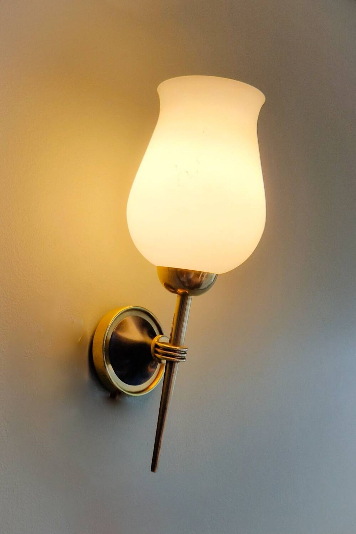 Paire d'appliques opaline et laiton 1950
