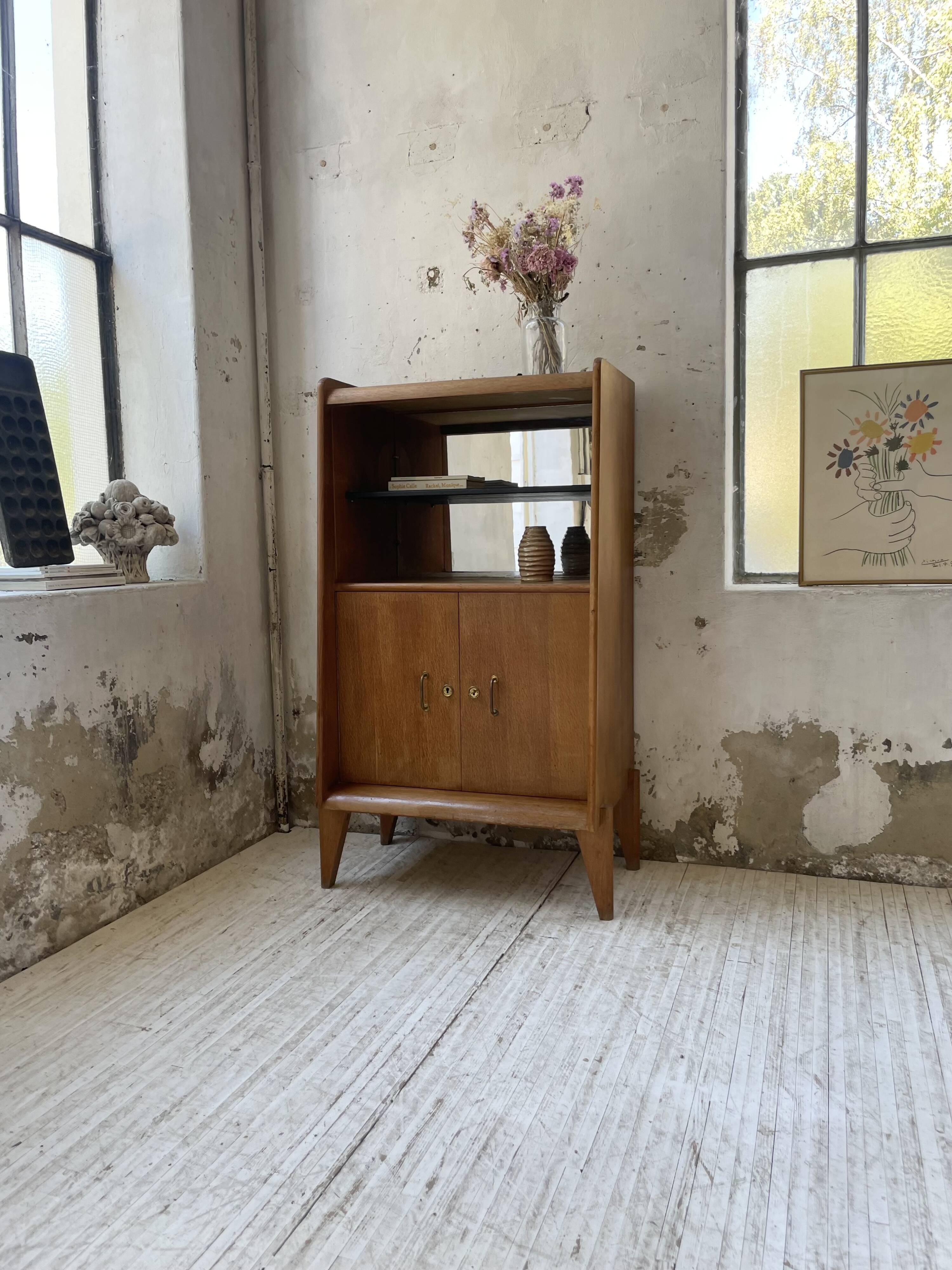 Meuble de rangement secrétaire chêne années 60