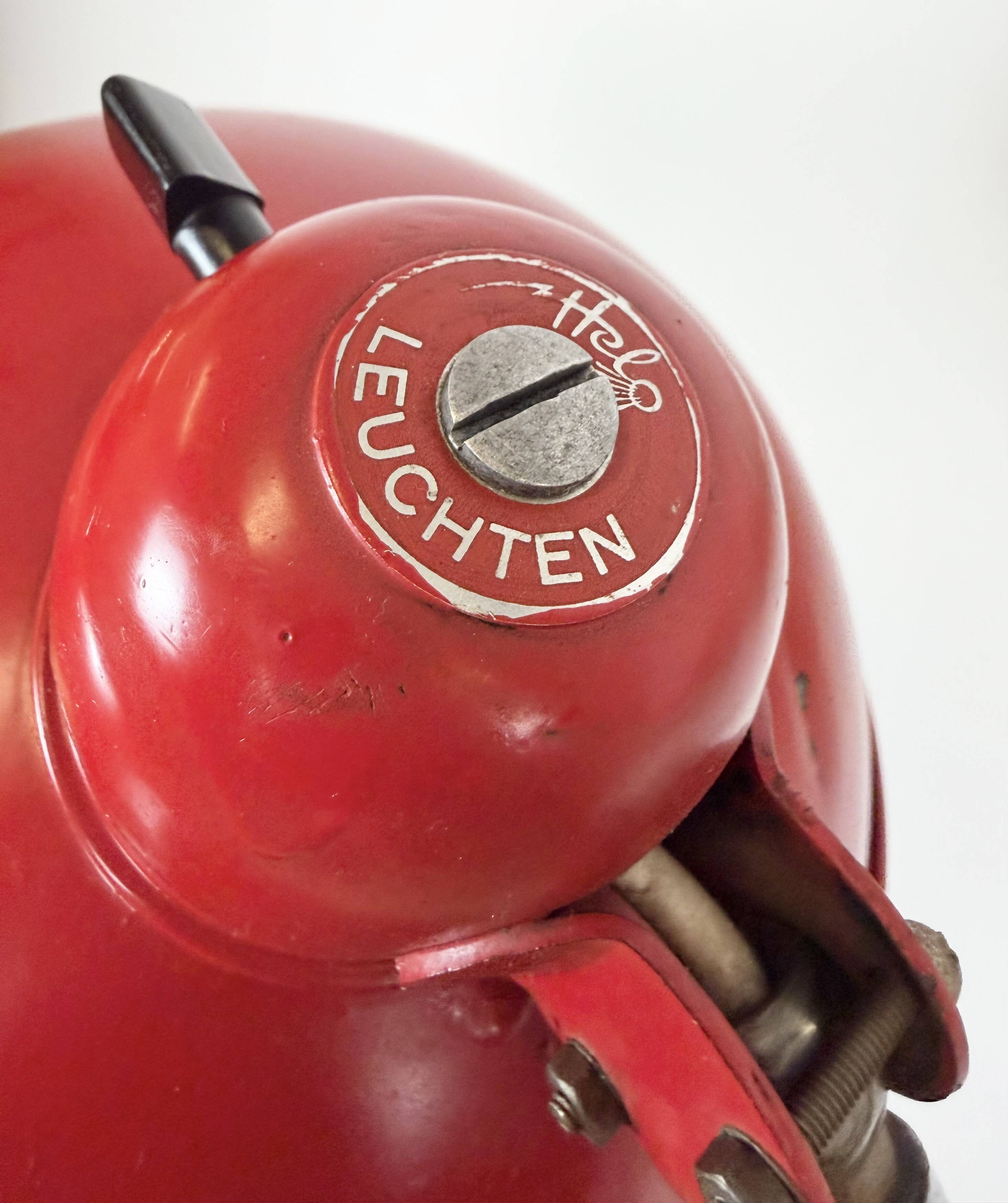 Large Red Industrial German Workshop Table Lamp from Helo Leuchten, 1950s