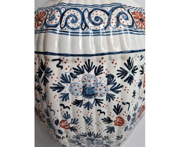 Large bird balustre vase, glazed terracotta with lid, 62 cm | Selency