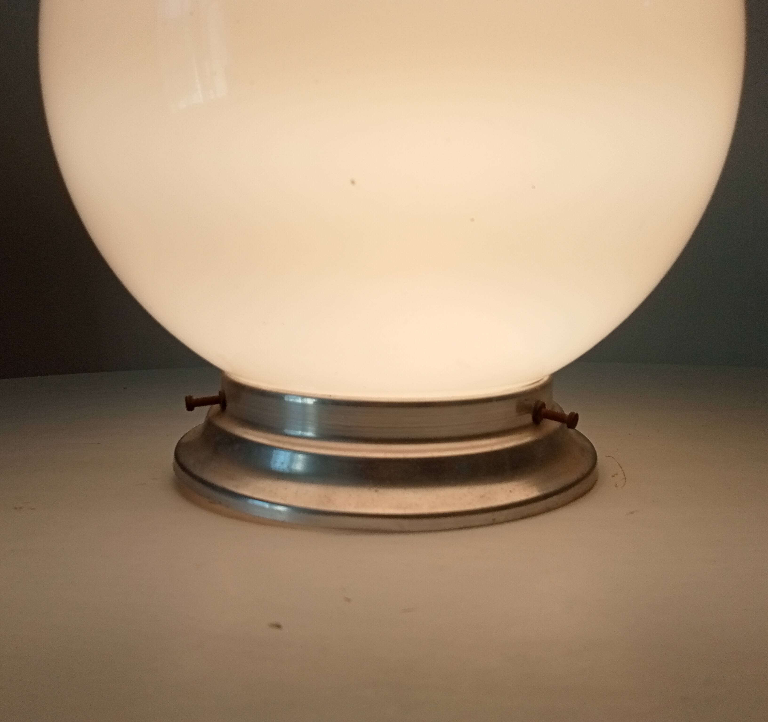 Vintage opaline and aluminium ceiling light from the 1950s.