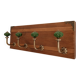 Wall-mounted coat rack with 4 emerald green hooks, grooved wood, 40 cm