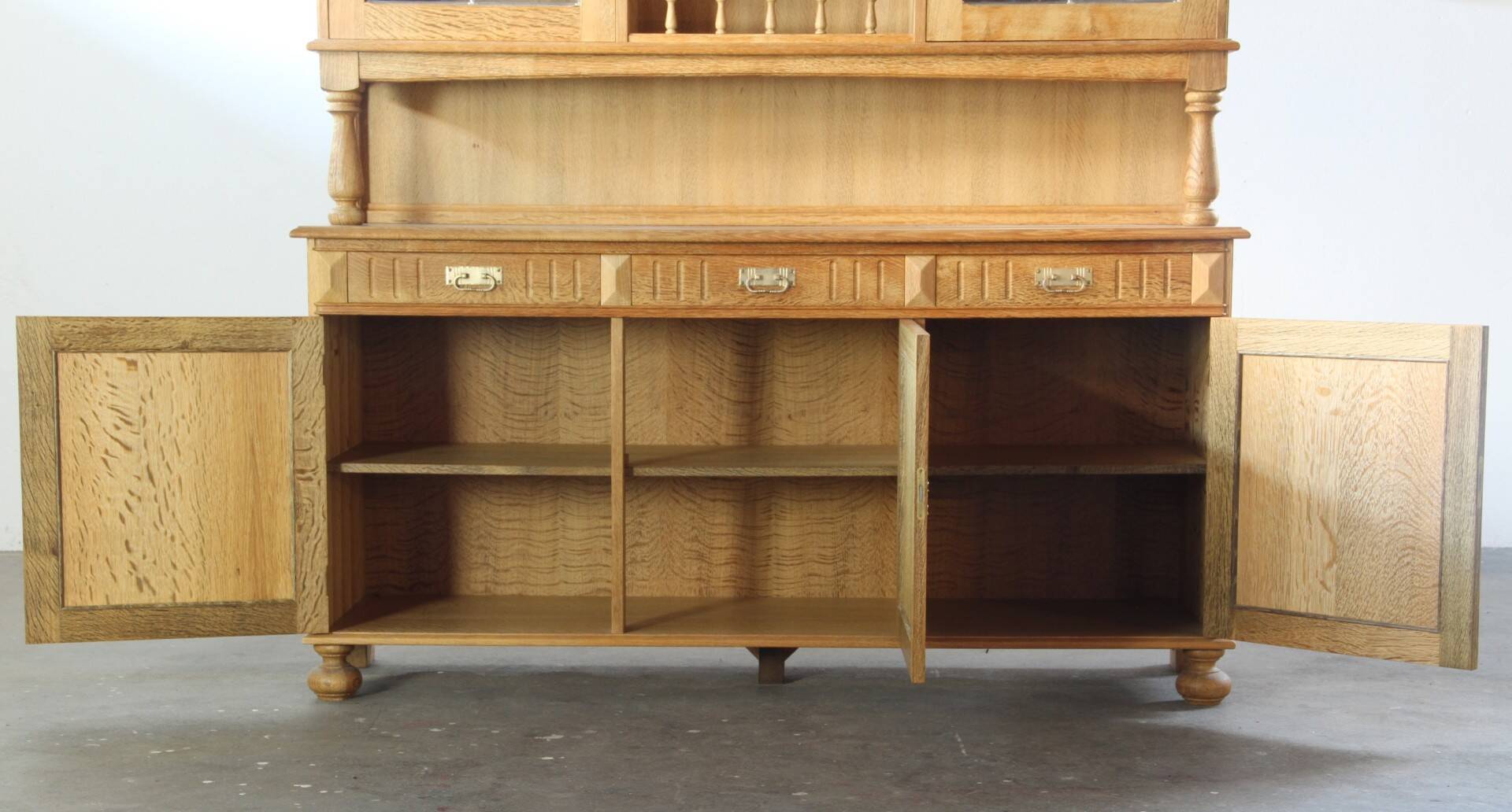 Vintage 1970 Danish Brutalist Light Oak Dining Cabinet, Henning Kjærnulf style