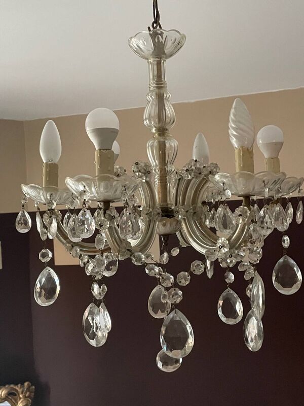 Lustre ancien pampilles  5 branches murano