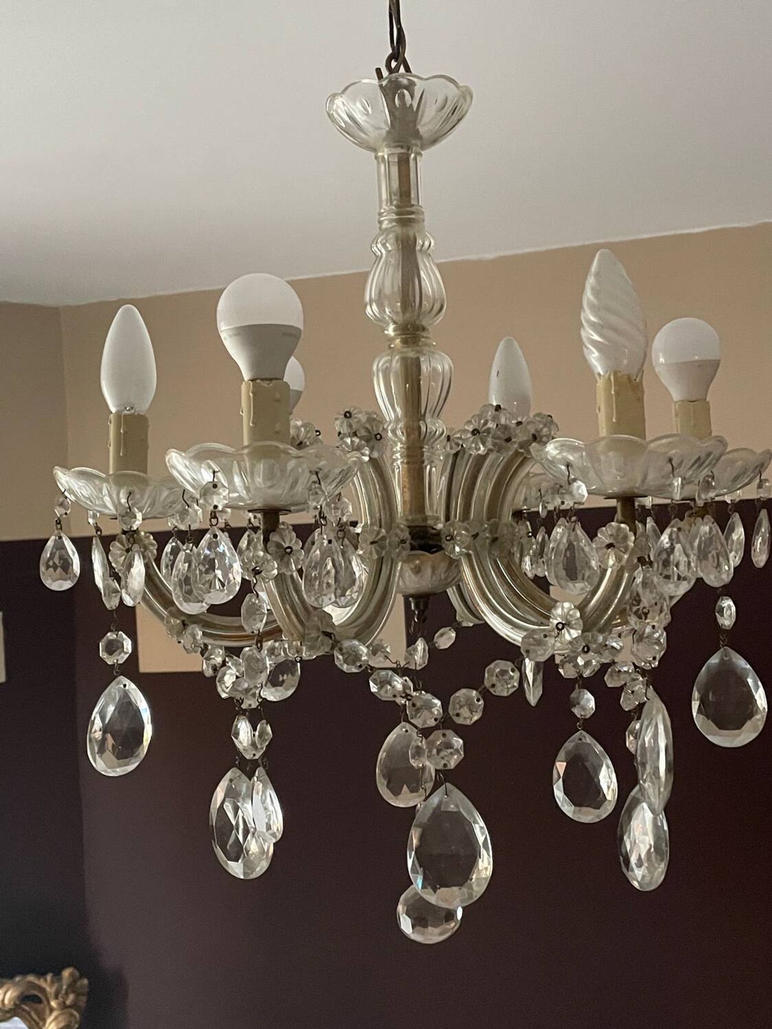Lustre ancien pampilles  5 branches murano