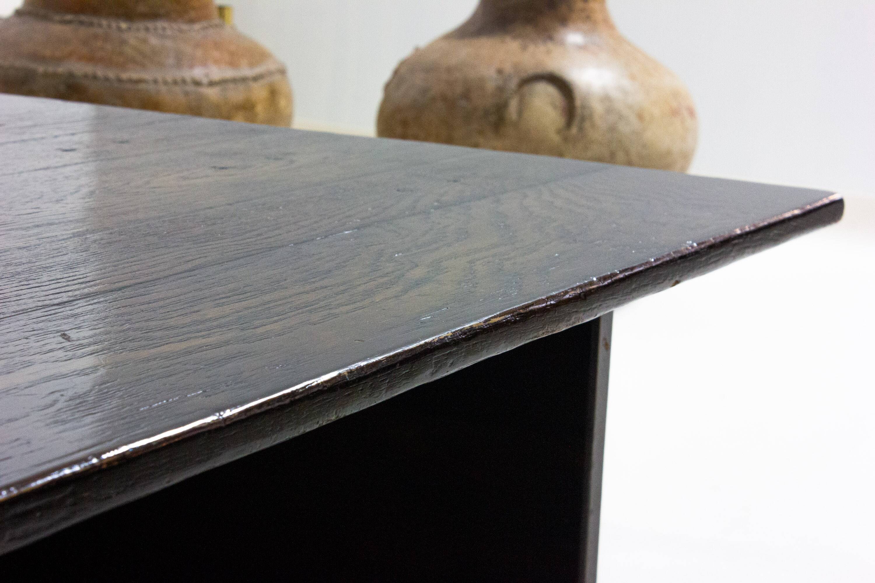 Large rustic brutalist coffee table in patinated wood, 1980s