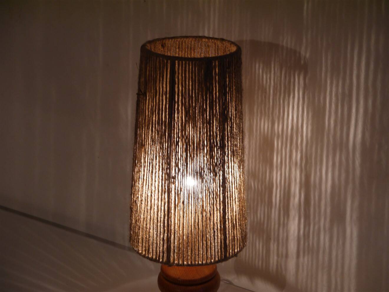Swedish lamp in turned wood and rope, 1960