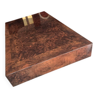 Table basse marqueterie bois de loupe 1970