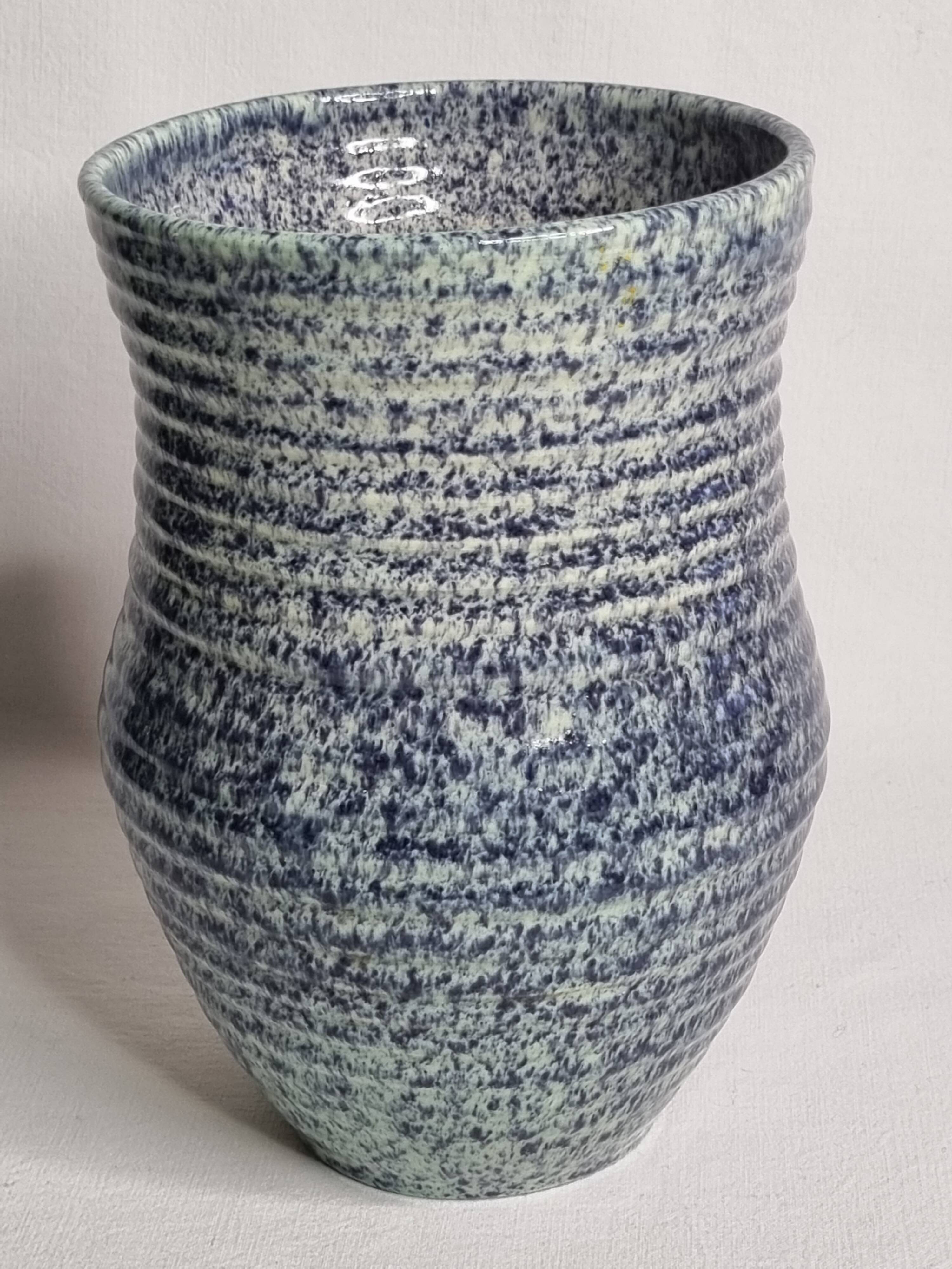Speckled blue glazed stoneware vase – signed Accolay – 20 cm