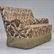 1960s, Danish 2-seater sofa, brown/beige furniture fabric, ash wood legs.