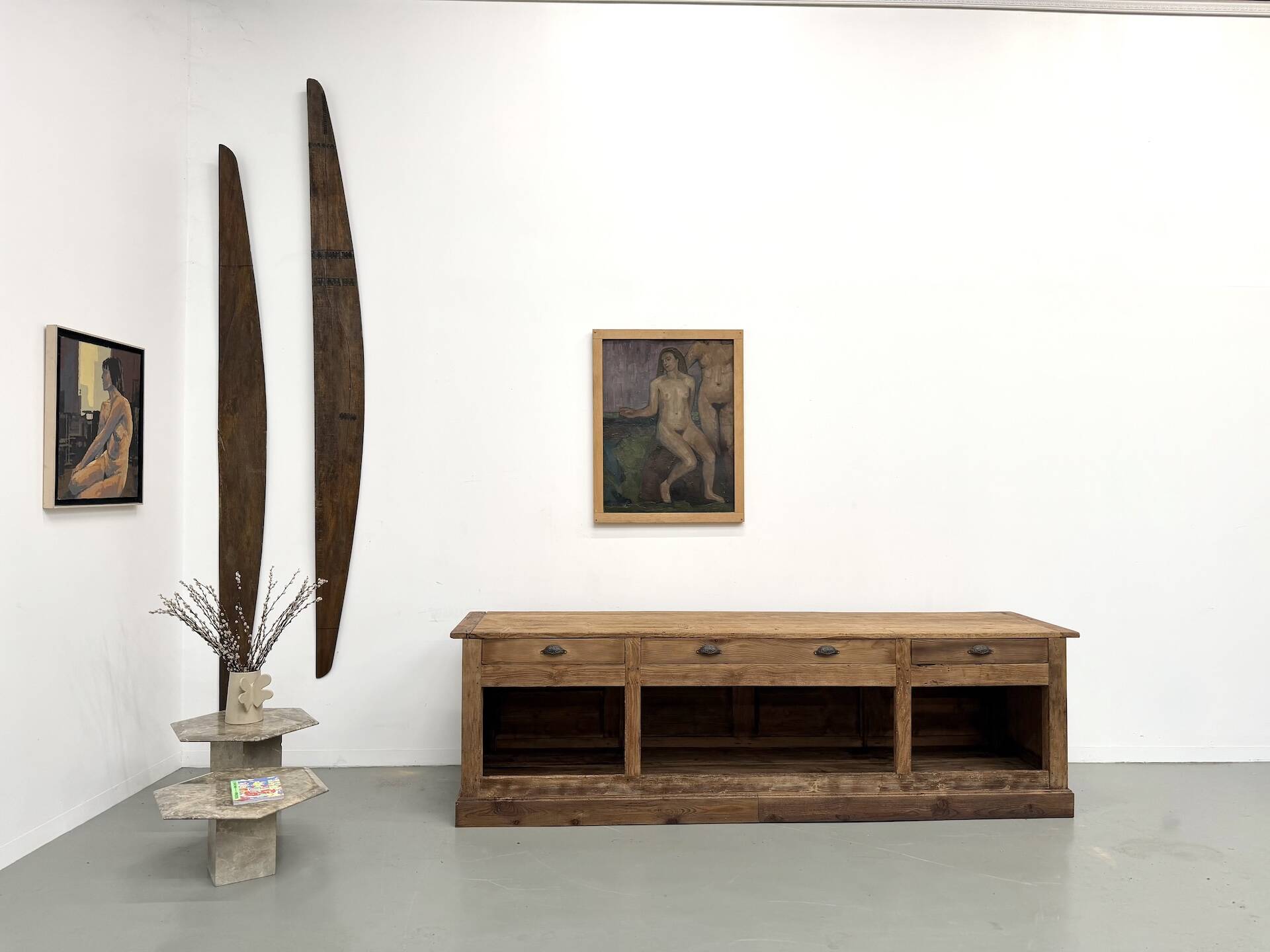 Very large pine trade counter, circa 1920.