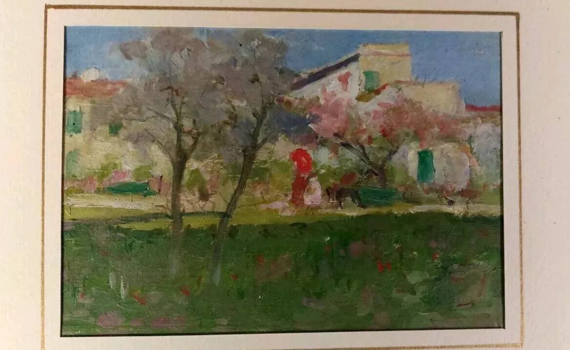 Peinture à l'huile de paysage sur tablette Début des années 1900 Italie