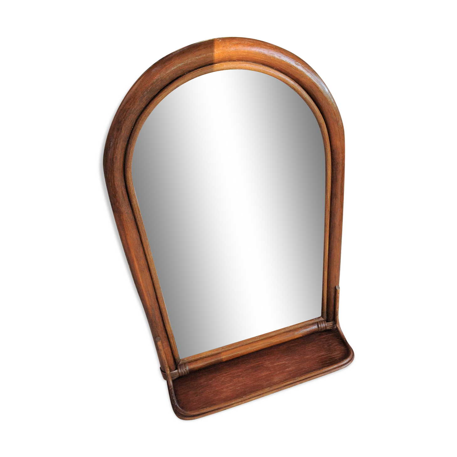 Arched rattan mirror with shelf/vintage 60s-70s