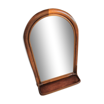 Arched rattan mirror with shelf/vintage 60s-70s