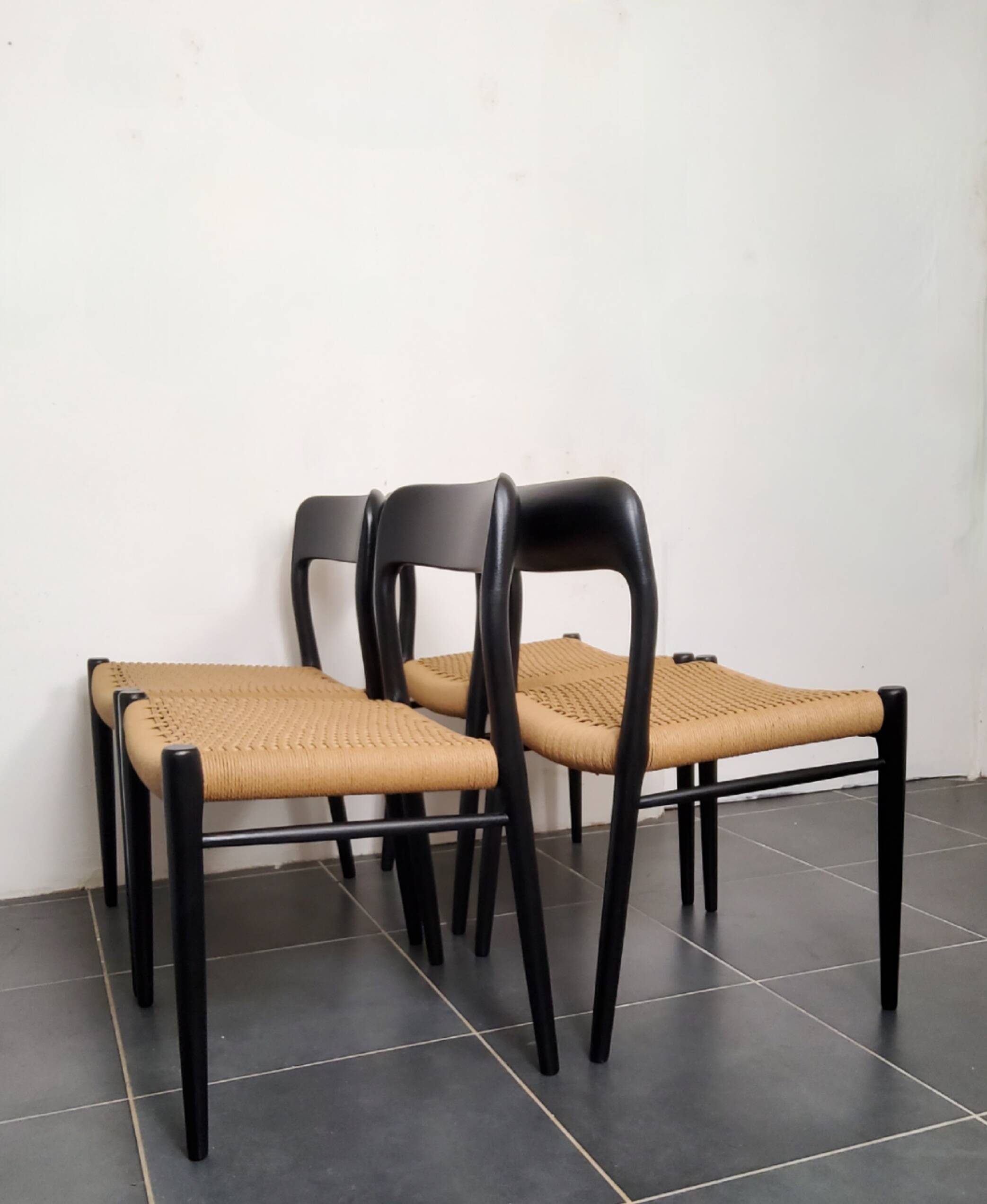 Niels Møller model 75 chair, black, Scandinavian, vintage 1960s.
