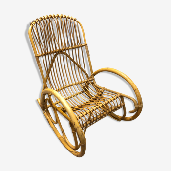 Rocking chair en rotin 1960-70