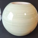 Lunéville France round vase – kiwi & leaf decoration – soft green vintage