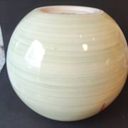 Lunéville France round vase – kiwi & leaf decoration – soft green vintage