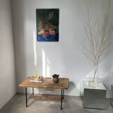 Woven wicker and metal coffee table 1960