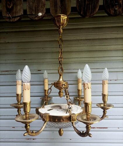 Exceptional bronze chandelier with 6 lights in Louis XIII style, in working condition - 7.5 kg