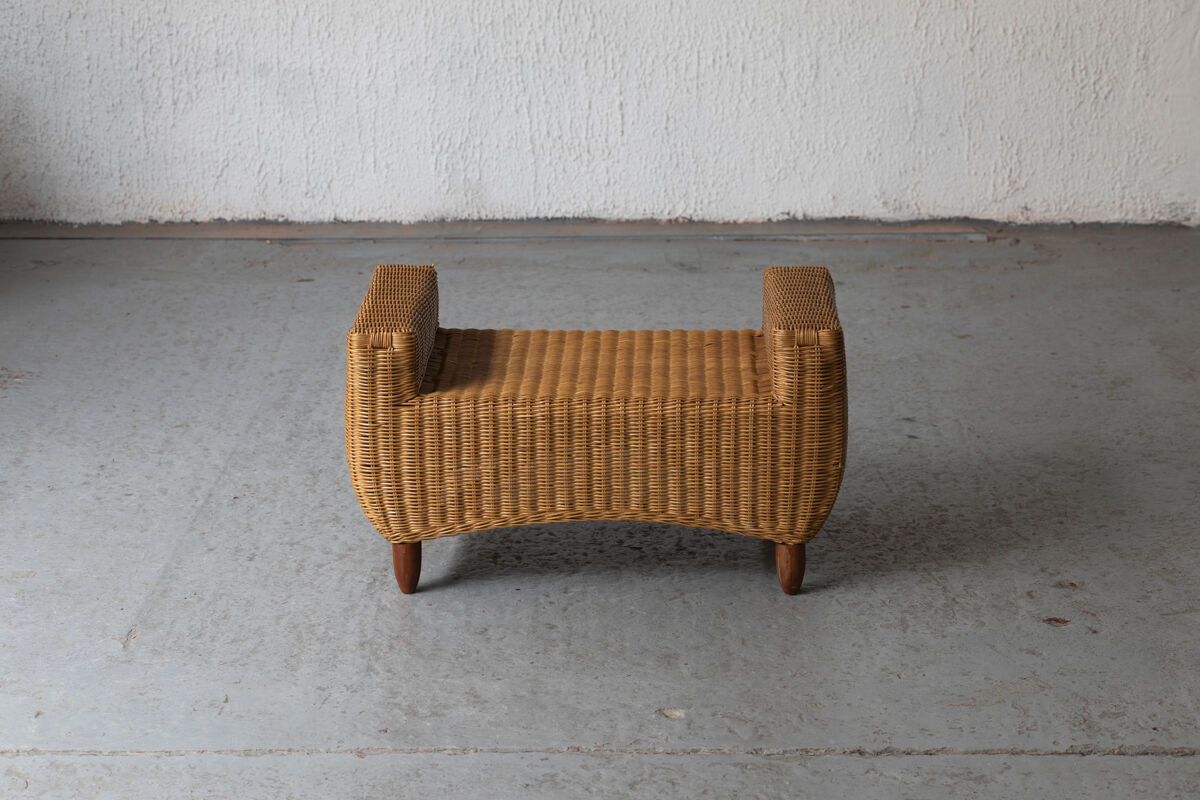 Stool, hocker in rattan and teak, Dutch design, 1970’s