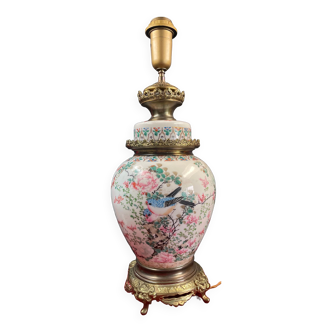 Lampe à poser décor Japonisant porcelaine et bronze, 51 cm haut de douille