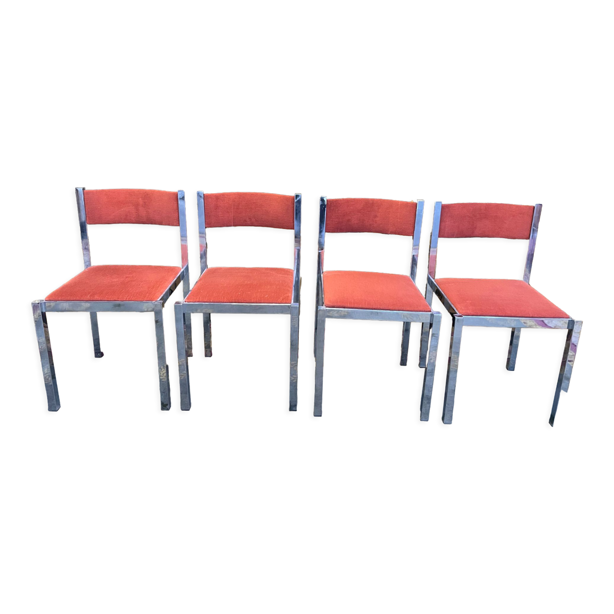 Suite of 4 velvet and chrome chairs 1970