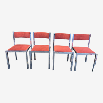 Suite of 4 velvet and chrome chairs 1970