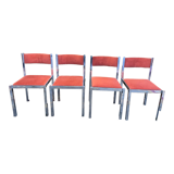Suite of 4 velvet and chrome chairs 1970