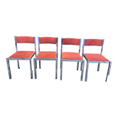 Suite de 4 chaises velours et chrome 1970