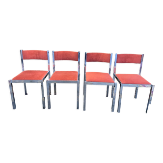 Suite of 4 velvet and chrome chairs 1970