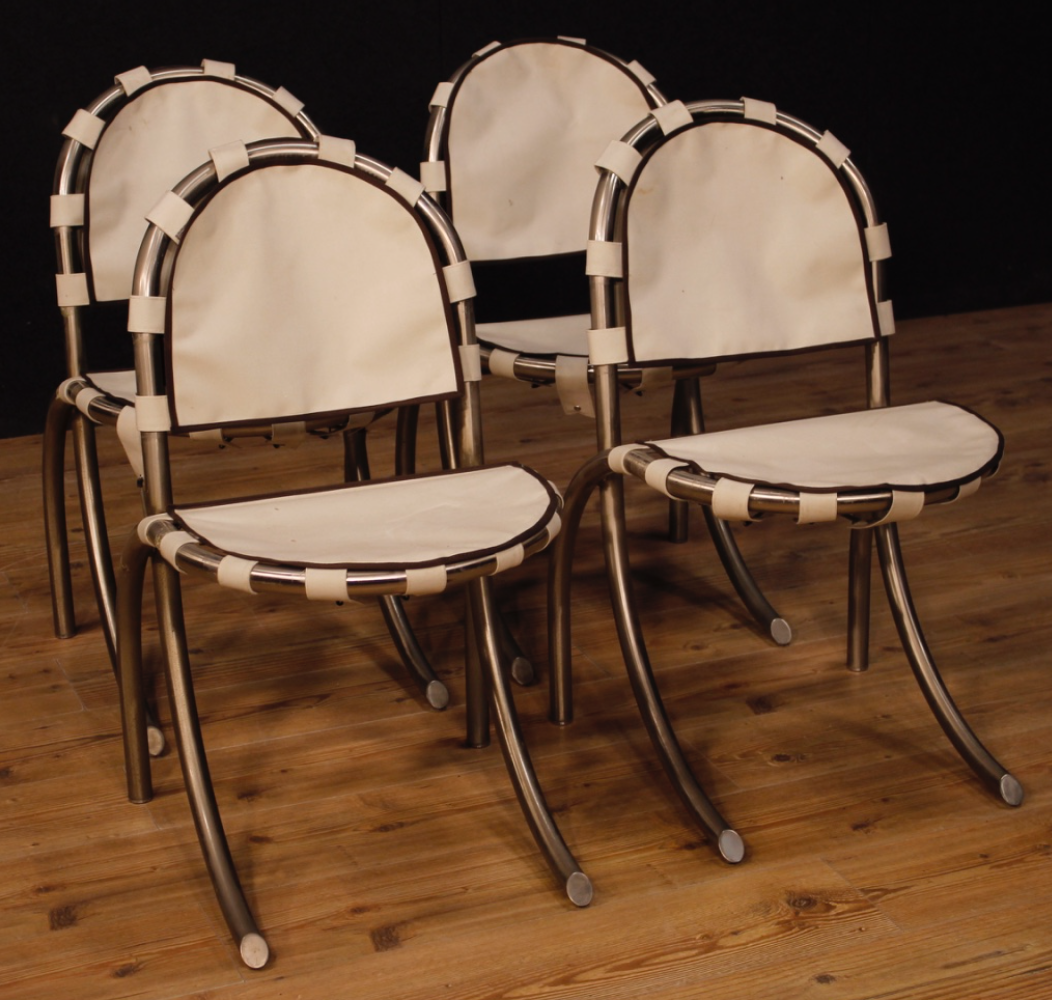 Set of 4 Italian Chairs in steel and fabric design Bazzani