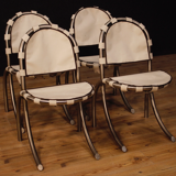 Set of 4 Italian Chairs in steel and fabric design Bazzani