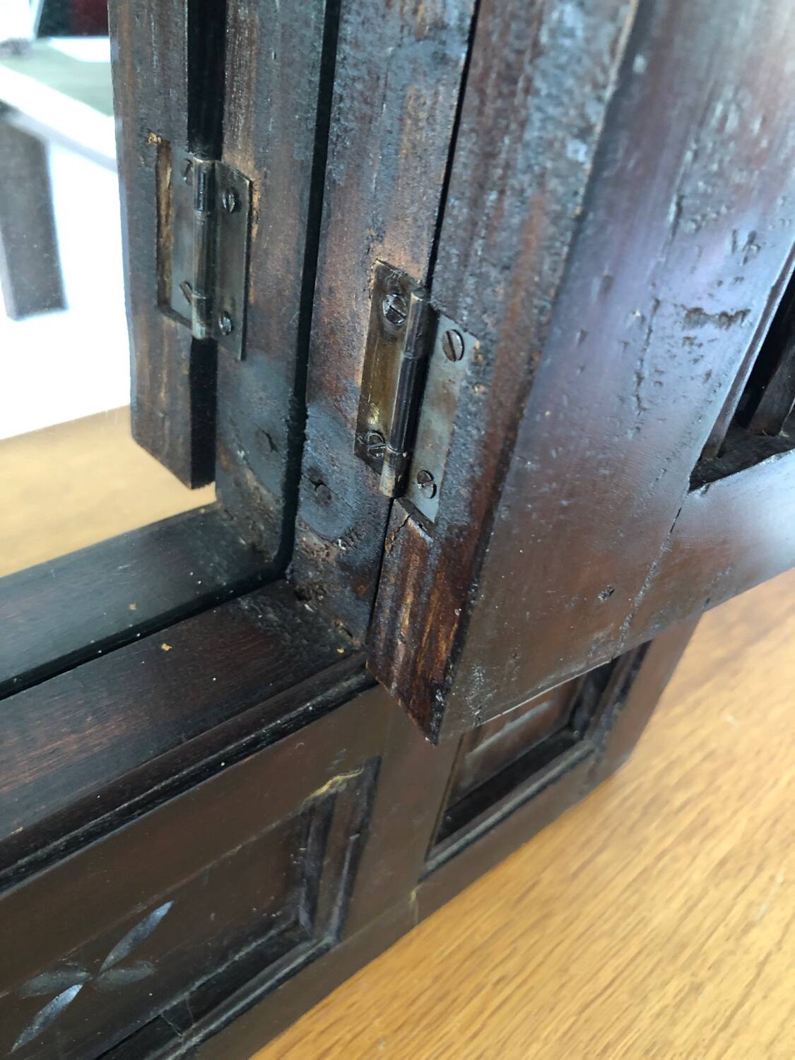 Vintage Indonesian teak shuttered mirror