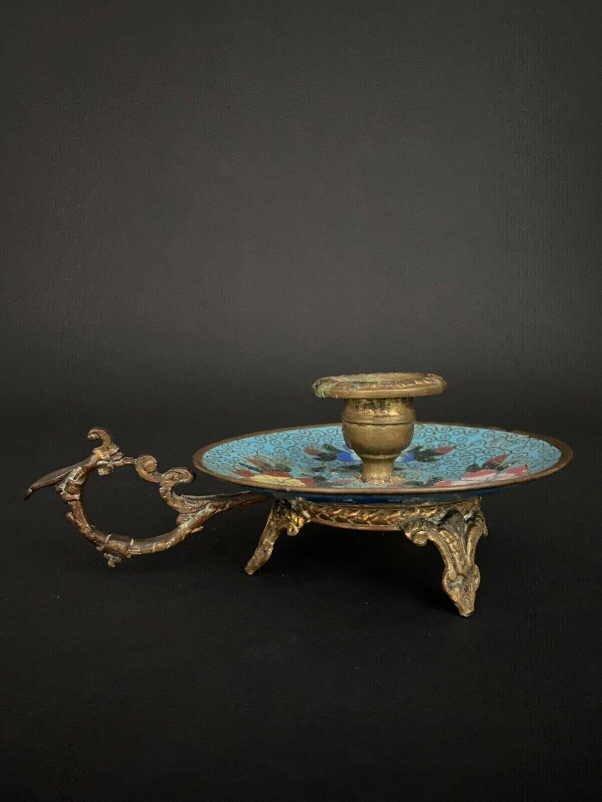 Napoleon III hand candle holder in cloisonné bronze, late 19th century