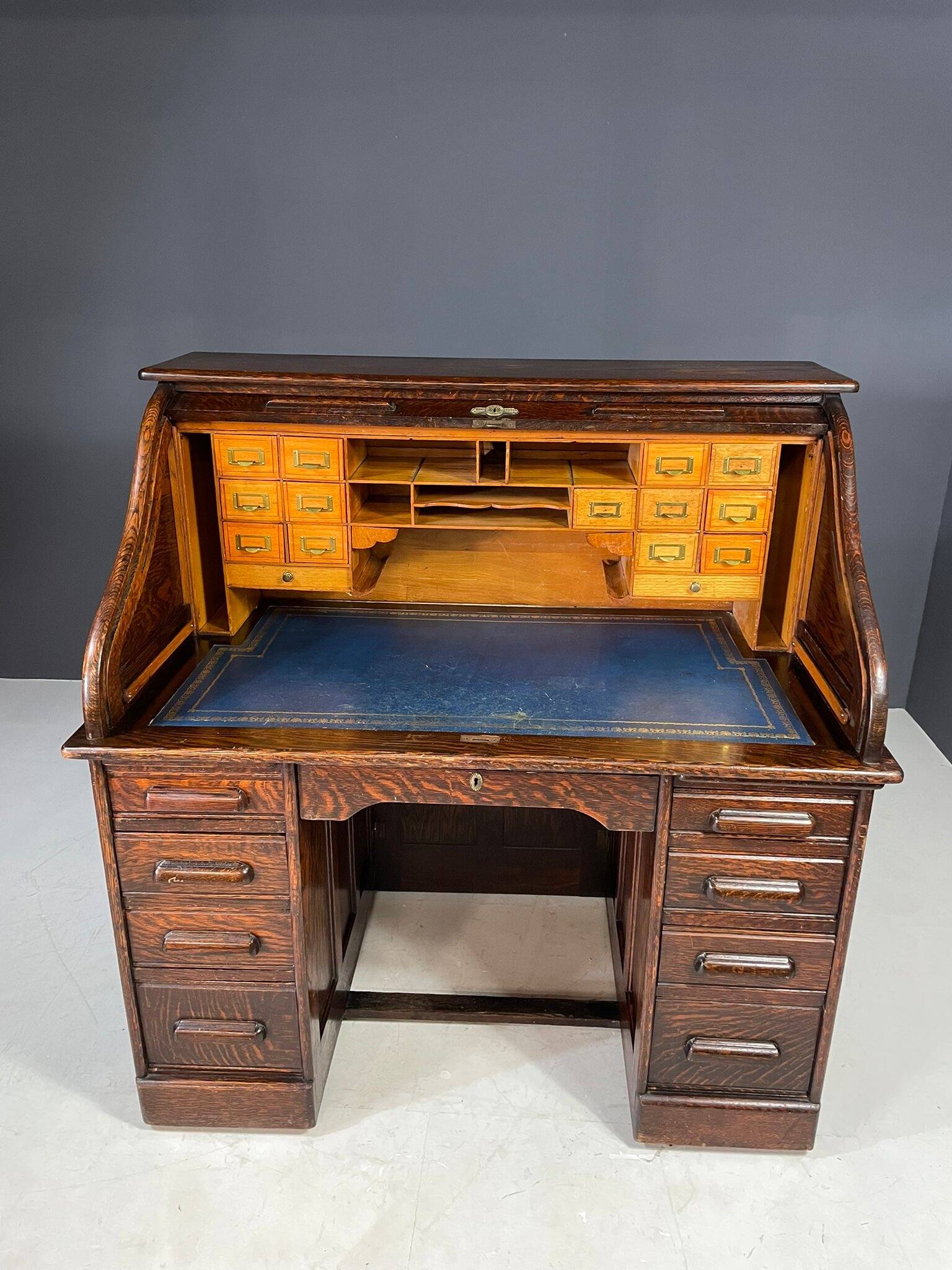 American roll-top desk, solid oak, Czechoslovakia, 1930s