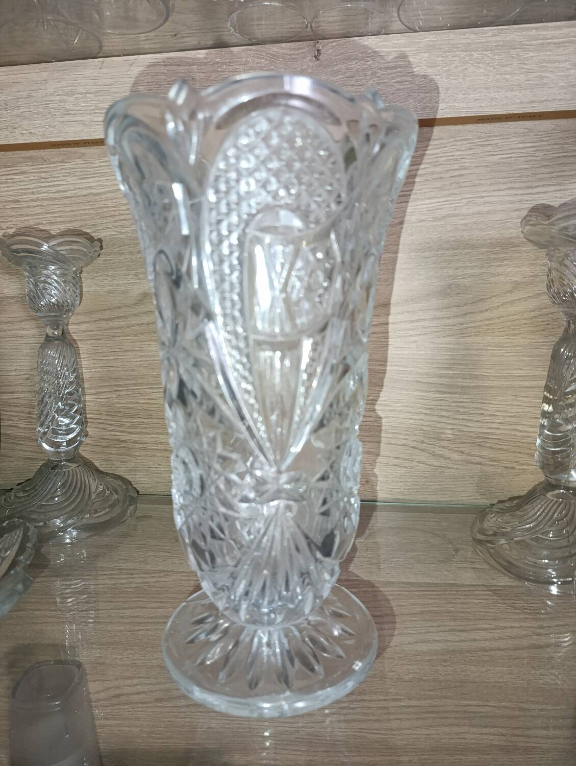 Large vintage pressed glass vase, an impressive and very decorative piece.