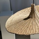 Large suspension, rattan luminaire in hat shape D:80cm