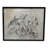 Signed cubist scene drawing