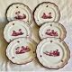6 old flat table plates, Gien earthenware, pink landscape model.