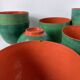 Set of ten vintage Burmese bowls made of lacquered bamboo wickerwork.