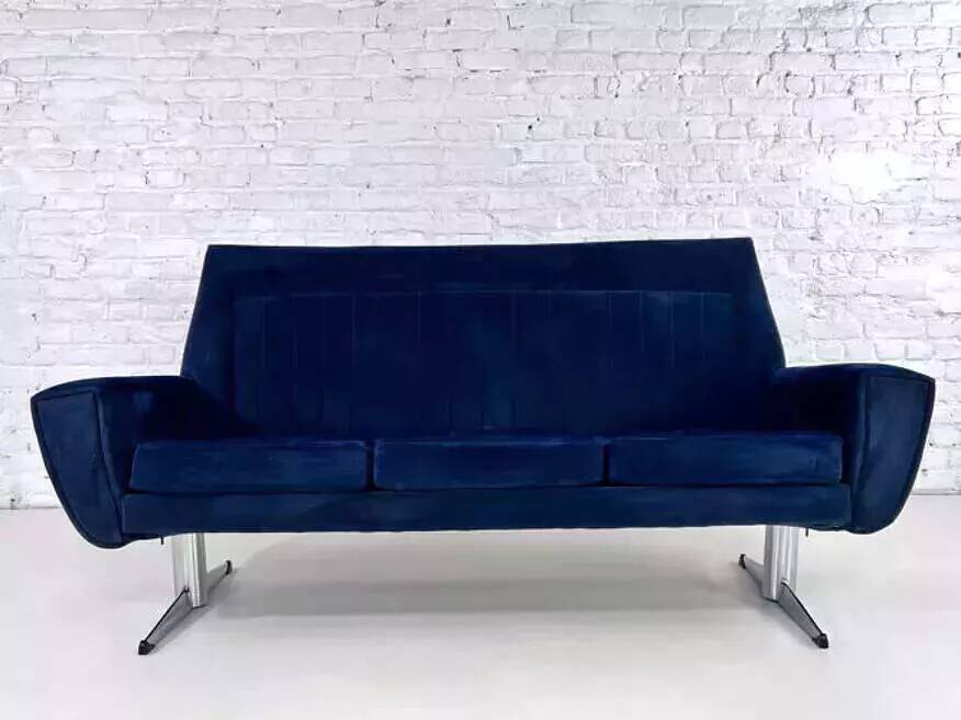 Scandinavian style sofa from the 50s - 60s in blue fabric and base