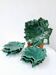 Plate and its 6 vintage bowls from Vallauris, green ceramic in the shape of a leaf.