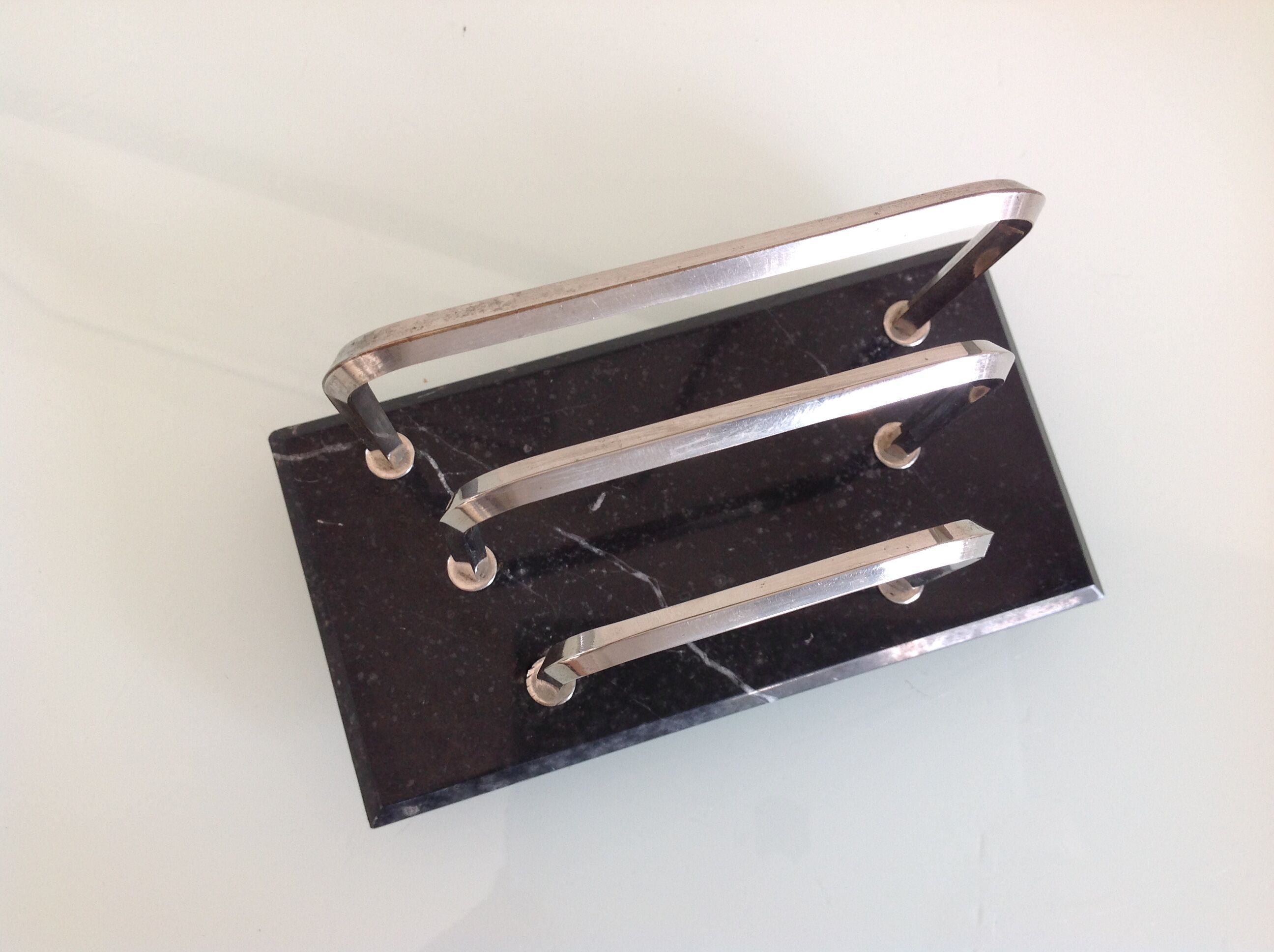Letter holder in black marble and chrome metal art deco style